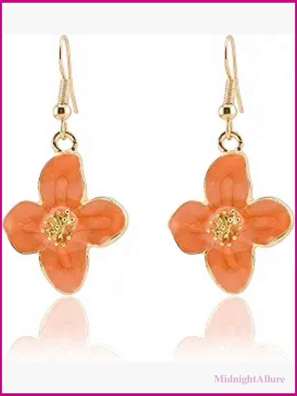 Drop Dangle Earrings Enamel Cherry Blossom Gold Fishhook Flower Jewelry